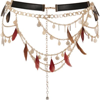 Gold tone feather chain belt